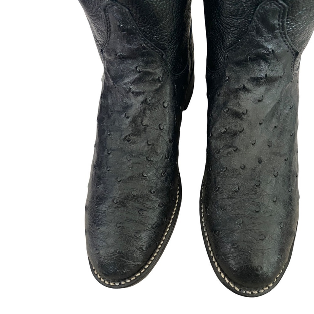 Justin Black Full Quill Ostrich Roper Boots Size 7.5B - Picture 3 of 6